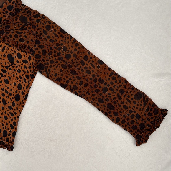 Nadya | Button Front Ruffle Bead Detail Animal Print Blouse Handmade in Bali (S) - Picture 5 of 15